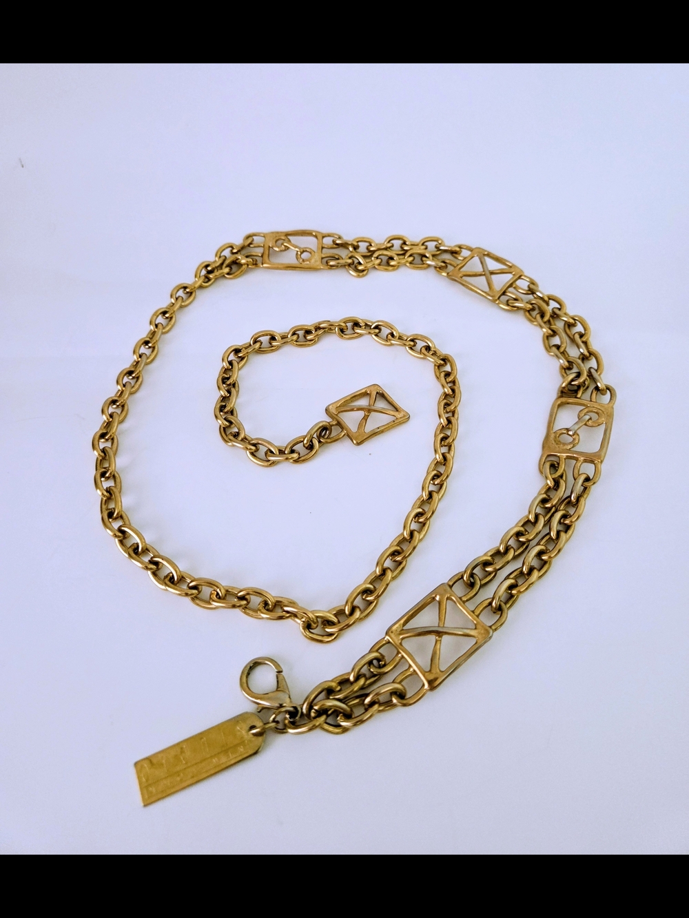 Gold Link Chain Waist Belt with Geometric Accents